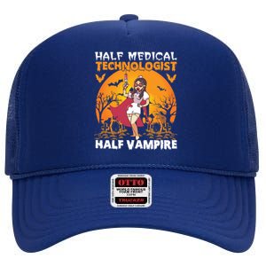 Halloween Half Medical Technologist Half Vampire Nurse Great Gift High Crown Mesh Back Trucker Hat