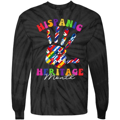 Hispanic Heritage Month All Countries Heart Hands Tie-Dye Long Sleeve Shirt