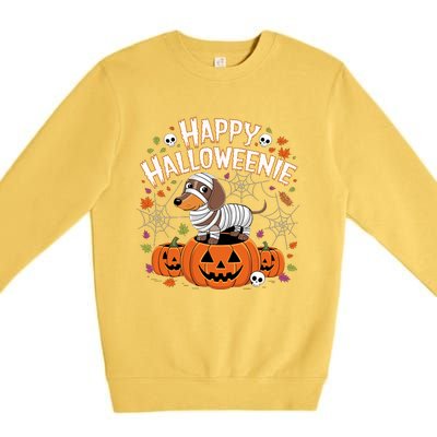 Happy Halloween Mummy Dachshund Pet Owner Holiday Wiener Dog Premium Crewneck Sweatshirt