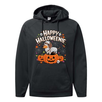 Happy Halloween Mummy Dachshund Pet Owner Holiday Wiener Dog Performance Fleece Hoodie