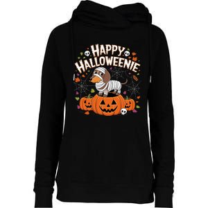 Happy Halloween Mummy Dachshund Pet Owner Holiday Wiener Dog Womens Funnel Neck Pullover Hood