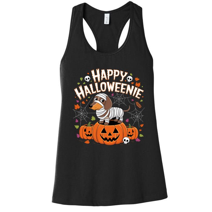 Happy Halloween Mummy Dachshund Pet Owner Holiday Wiener Dog Women's Racerback Tank