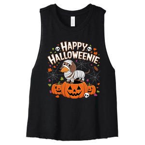 Happy Halloween Mummy Dachshund Pet Owner Holiday Wiener Dog Women's Racerback Cropped Tank