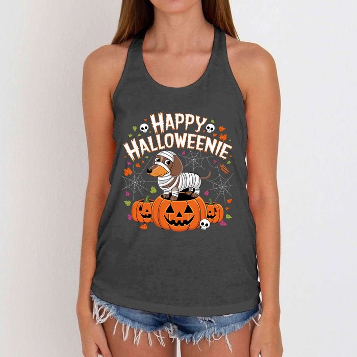 Happy Halloween Mummy Dachshund Pet Owner Holiday Wiener Dog Women's Knotted Racerback Tank