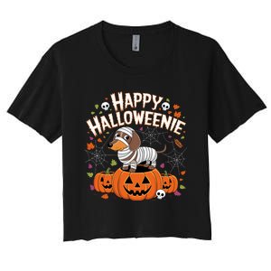 Happy Halloween Mummy Dachshund Pet Owner Holiday Wiener Dog Women's Crop Top Tee