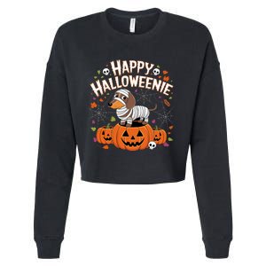 Happy Halloween Mummy Dachshund Pet Owner Holiday Wiener Dog Cropped Pullover Crew