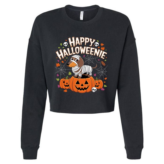 Happy Halloween Mummy Dachshund Pet Owner Holiday Wiener Dog Cropped Pullover Crew