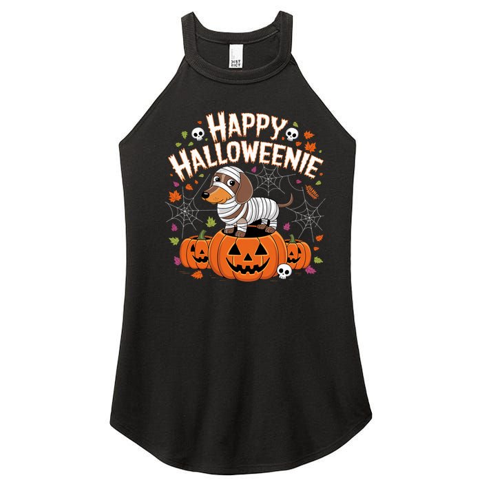 Happy Halloween Mummy Dachshund Pet Owner Holiday Wiener Dog Women's Perfect Tri Rocker Tank