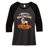 Happy Halloween Mummy Dachshund Pet Owner Holiday Wiener Dog Women's Tri-Blend 3/4-Sleeve Raglan Shirt