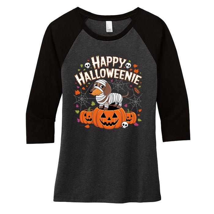 Happy Halloween Mummy Dachshund Pet Owner Holiday Wiener Dog Women's Tri-Blend 3/4-Sleeve Raglan Shirt