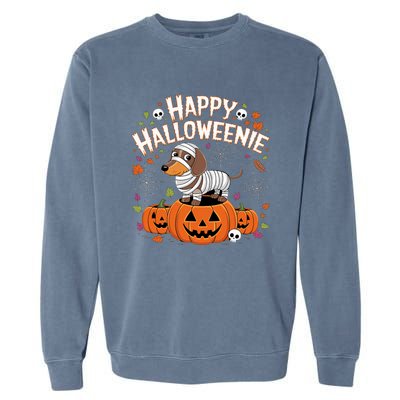 Happy Halloween Mummy Dachshund Pet Owner Holiday Wiener Dog Garment-Dyed Sweatshirt