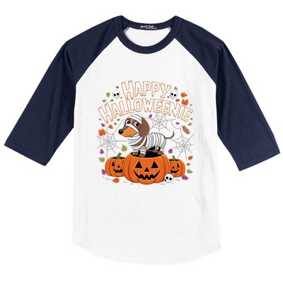 Happy Halloween Mummy Dachshund Pet Owner Holiday Wiener Dog Baseball Sleeve Shirt