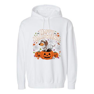 Happy Halloween Mummy Dachshund Pet Owner Holiday Wiener Dog Garment-Dyed Fleece Hoodie