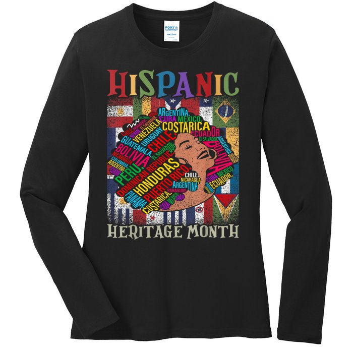 Hispanic Heritage Month Latina Girls Latino Countries Flags Ladies Long Sleeve Shirt