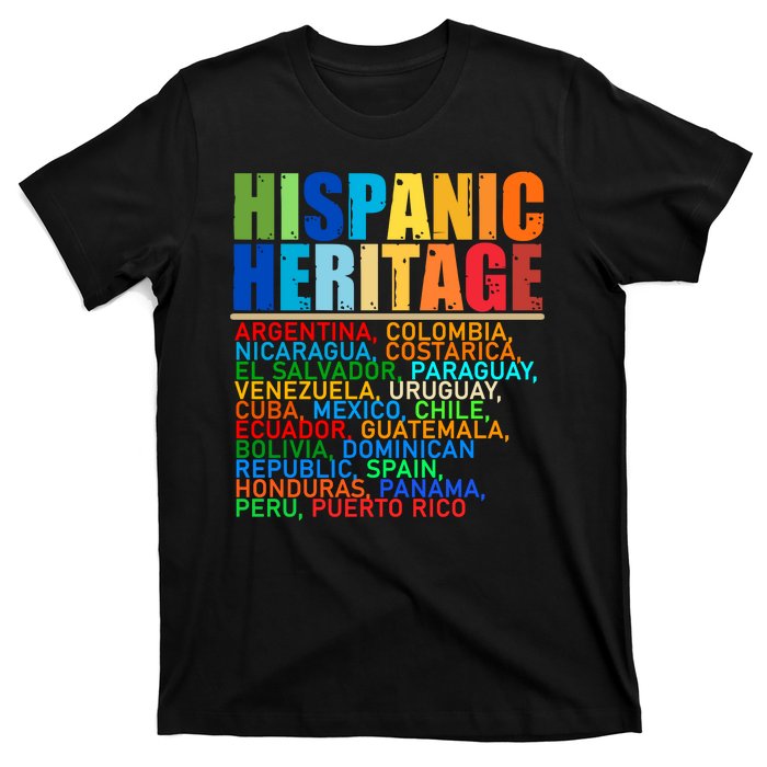 Hispanic Heritage Month National Latino Countries Names T-Shirt