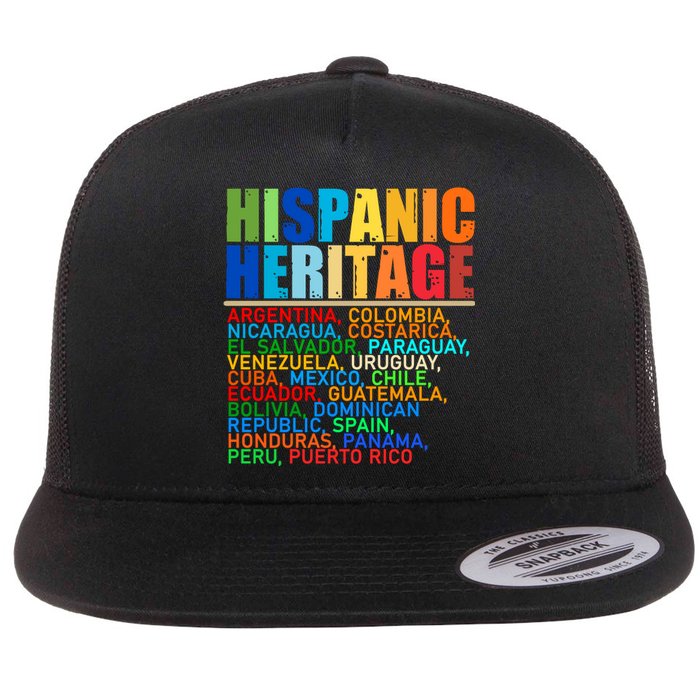 Hispanic Heritage Month National Latino Countries Names Flat Bill Trucker Hat