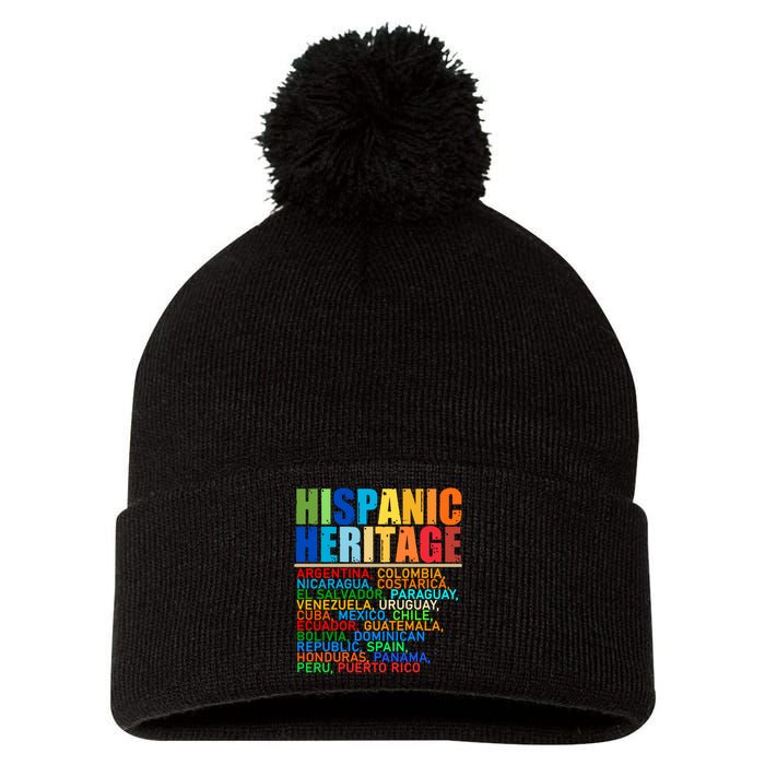 Hispanic Heritage Month National Latino Countries Names Pom Pom 12in Knit Beanie