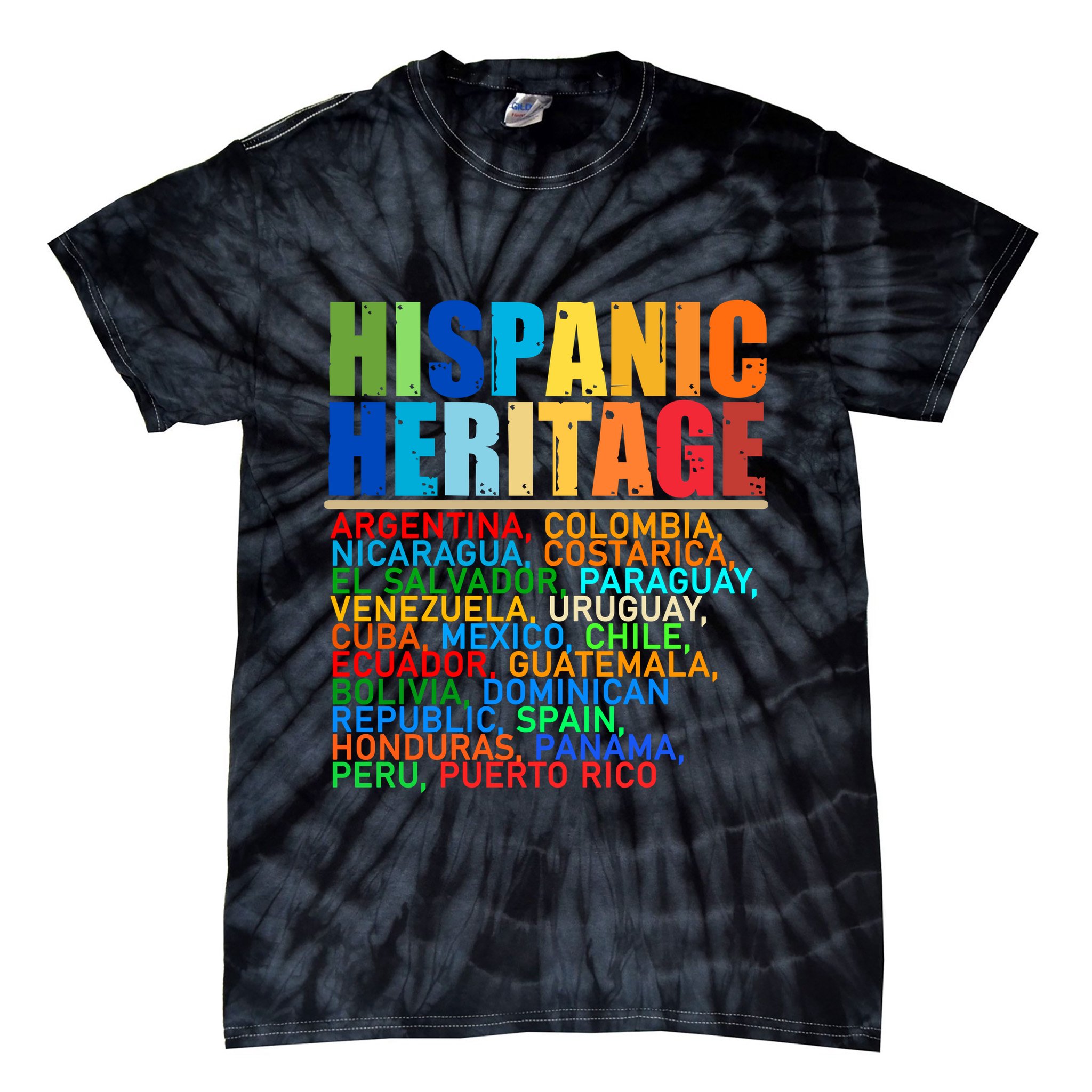 Hispanic Heritage Month National Latino Countries Names Tie-Dye T-Shirt