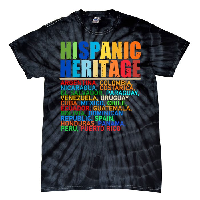 Hispanic Heritage Month National Latino Countries Names Tie-Dye T-Shirt