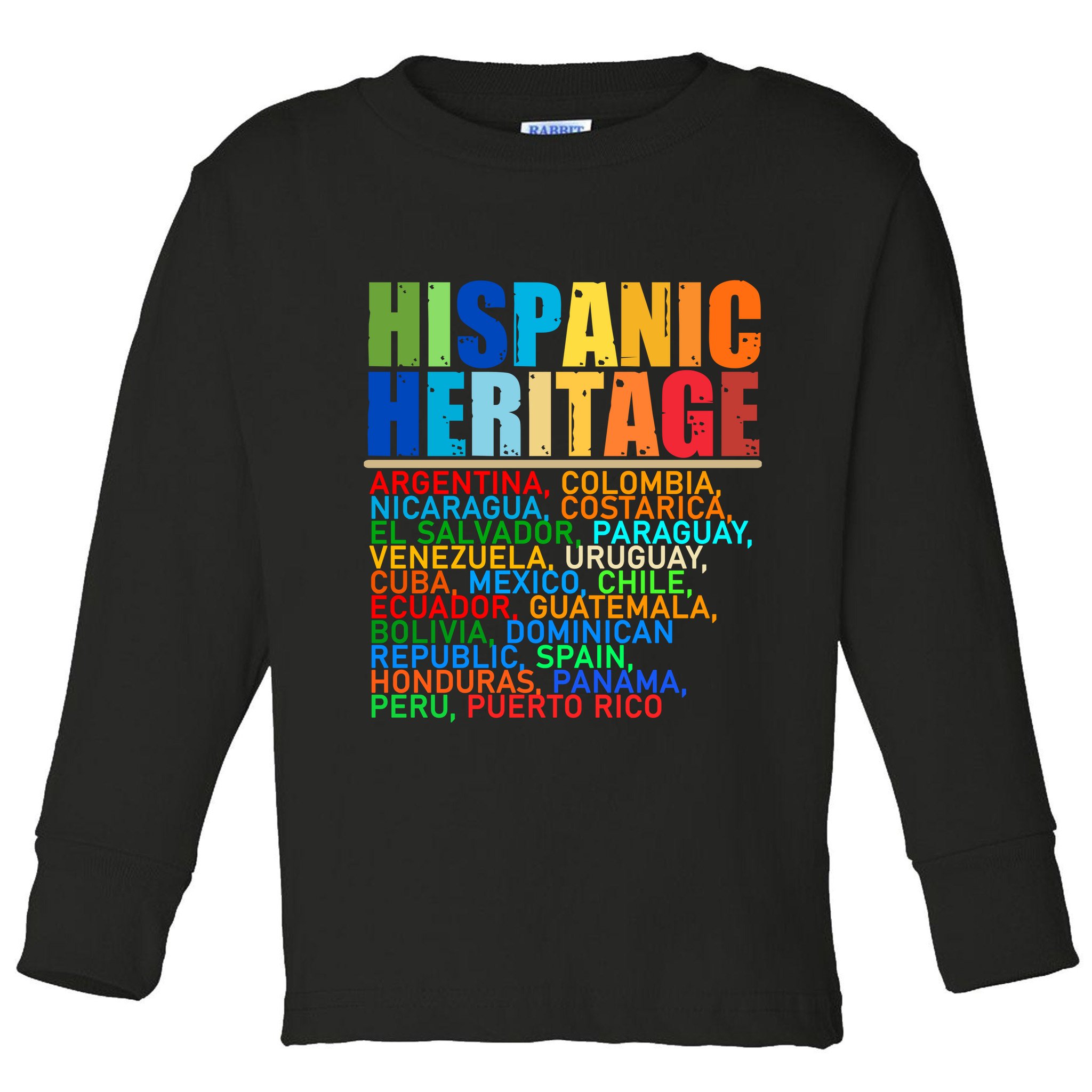Hispanic Heritage Month National Latino Countries Names Toddler Long Sleeve Shirt