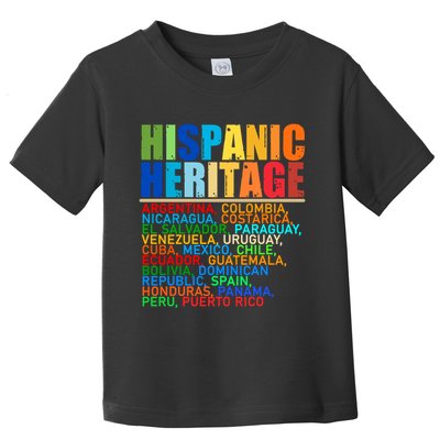 Hispanic Heritage Month National Latino Countries Names Toddler T-Shirt
