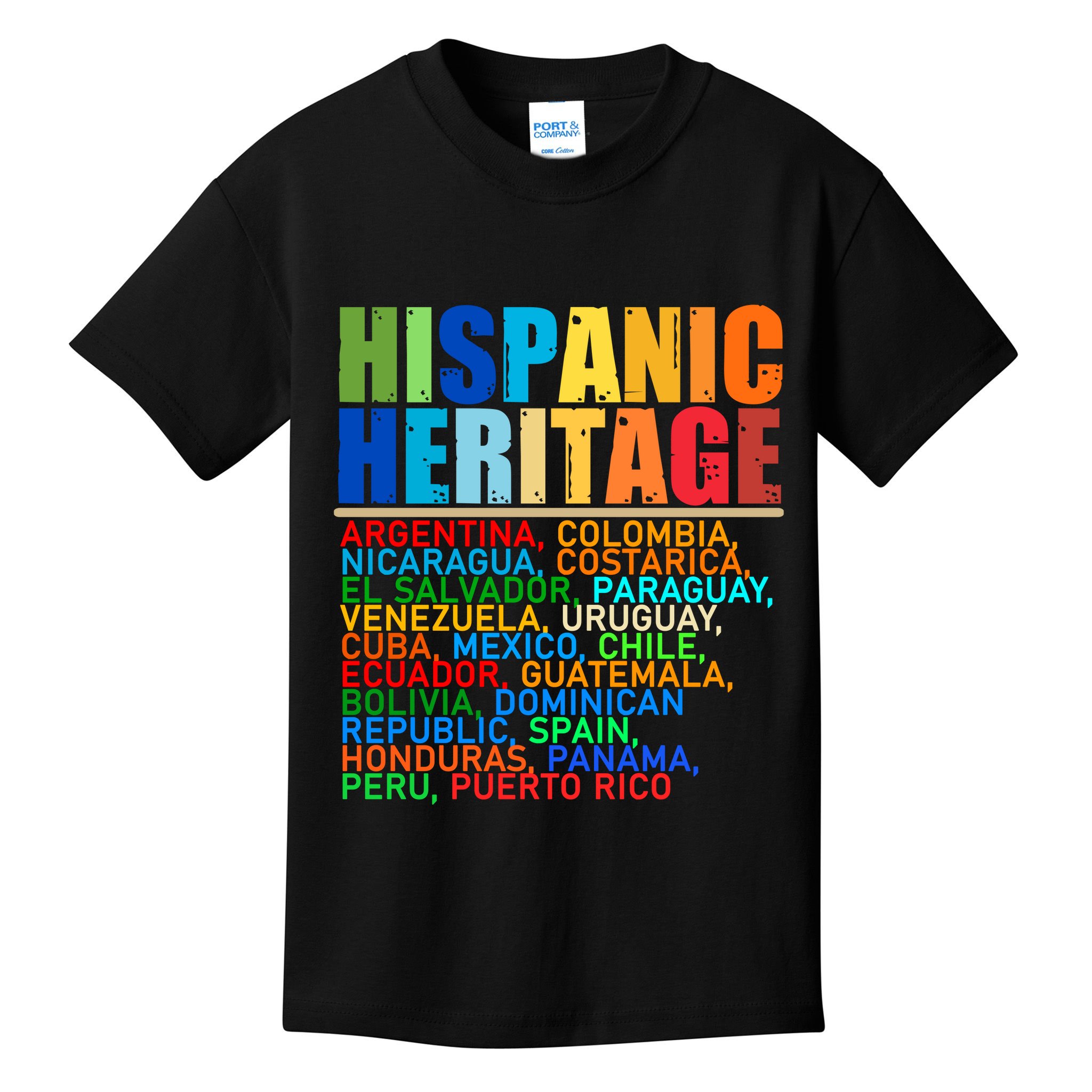 Hispanic Heritage Month National Latino Countries Names Kids T-Shirt