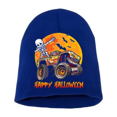 Happy Halloween Monster Truck Dabbing Skeleton Costume Cute Gift Short Acrylic Beanie