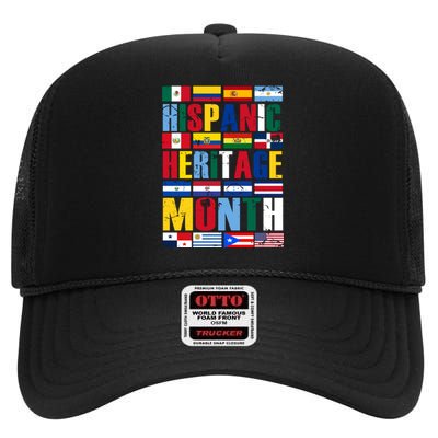 Hispanic Heritage Month Country Flags High Crown Mesh Back Trucker Hat