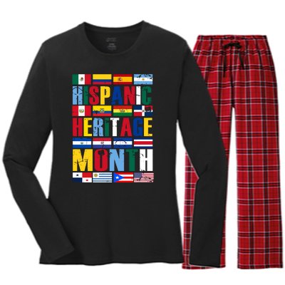 Hispanic Heritage Month Country Flags Women's Long Sleeve Flannel Pajama Set 