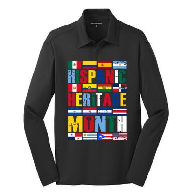 Hispanic Heritage Month Country Flags Silk Touch Performance Long Sleeve Polo