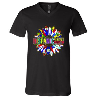 Hispanic Heritage Month Sunflower V-Neck T-Shirt