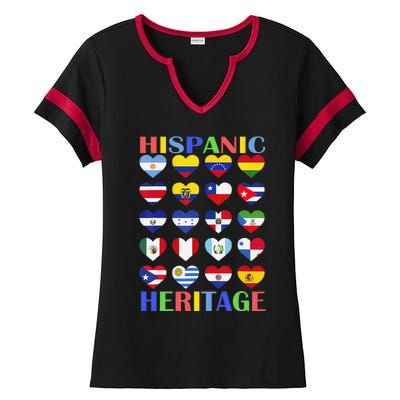 Hispanic Heritage Month Spanish Speaking Countries Flags Ladies Halftime Notch Neck Tee