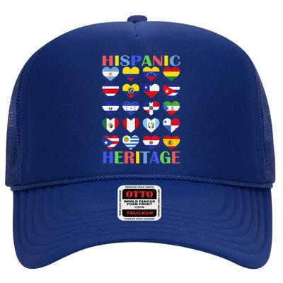 Hispanic Heritage Month Spanish Speaking Countries Flags High Crown Mesh Back Trucker Hat