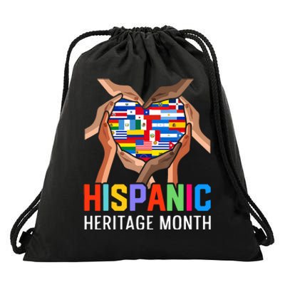 Hispanic Heritage Month All Countries Heart Hands Drawstring Bag