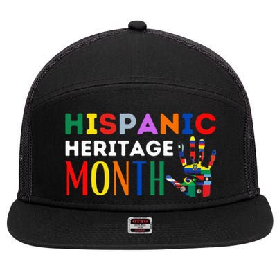 Hispanic Heritage Month Hand Flags Proud 7 Panel Mesh Trucker Snapback Hat