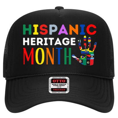 Hispanic Heritage Month Hand Flags Proud High Crown Mesh Back Trucker Hat