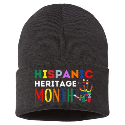 Hispanic Heritage Month Hand Flags Proud Sustainable Knit Beanie