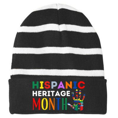 Hispanic Heritage Month Hand Flags Proud Striped Beanie with Solid Band