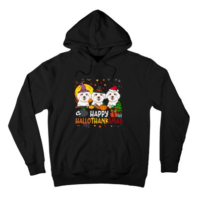 Happy Hallothanksmas Maltese Dog Halloween Thanksgiving Xmas Hoodie