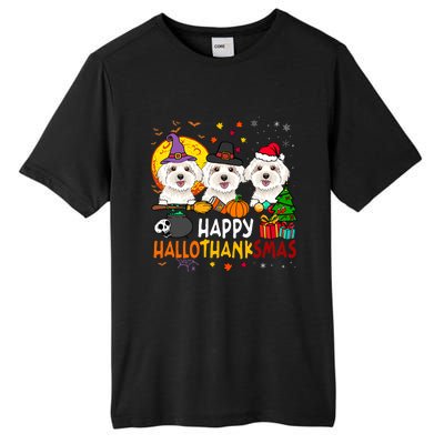 Happy Hallothanksmas Maltese Dog Halloween Thanksgiving Xmas Tall Fusion ChromaSoft Performance T-Shirt