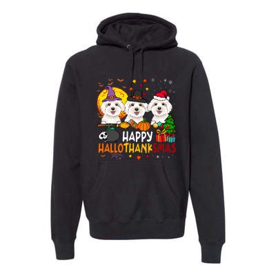 Happy Hallothanksmas Maltese Dog Halloween Thanksgiving Xmas Premium Hoodie