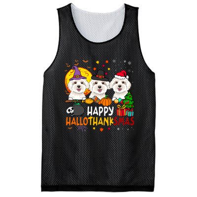 Happy Hallothanksmas Maltese Dog Halloween Thanksgiving Xmas Mesh Reversible Basketball Jersey Tank