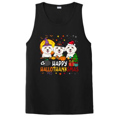 Happy Hallothanksmas Maltese Dog Halloween Thanksgiving Xmas PosiCharge Competitor Tank