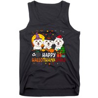 Happy Hallothanksmas Maltese Dog Halloween Thanksgiving Xmas Tank Top