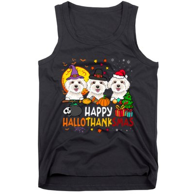 Happy Hallothanksmas Maltese Dog Halloween Thanksgiving Xmas Tank Top