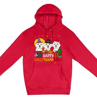 Happy Hallothanksmas Maltese Dog Halloween Thanksgiving Xmas Premium Pullover Hoodie