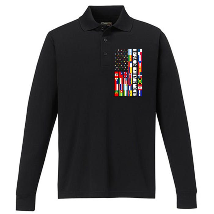 Hispanic Heritage Month Countries United Flag Performance Long Sleeve Polo