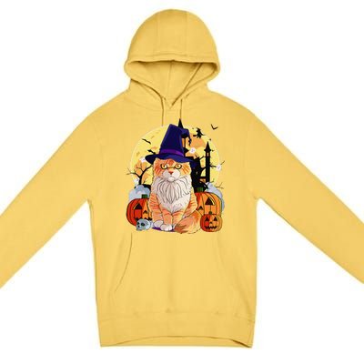 Happy Halloween Maine Coon Cat Witch Pumpkin Premium Pullover Hoodie