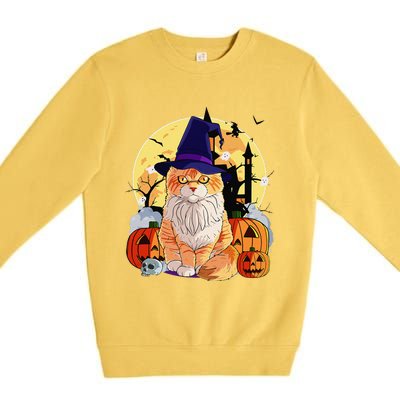 Happy Halloween Maine Coon Cat Witch Pumpkin Premium Crewneck Sweatshirt