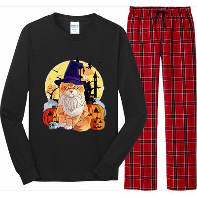 Happy Halloween Maine Coon Cat Witch Pumpkin Long Sleeve Pajama Set